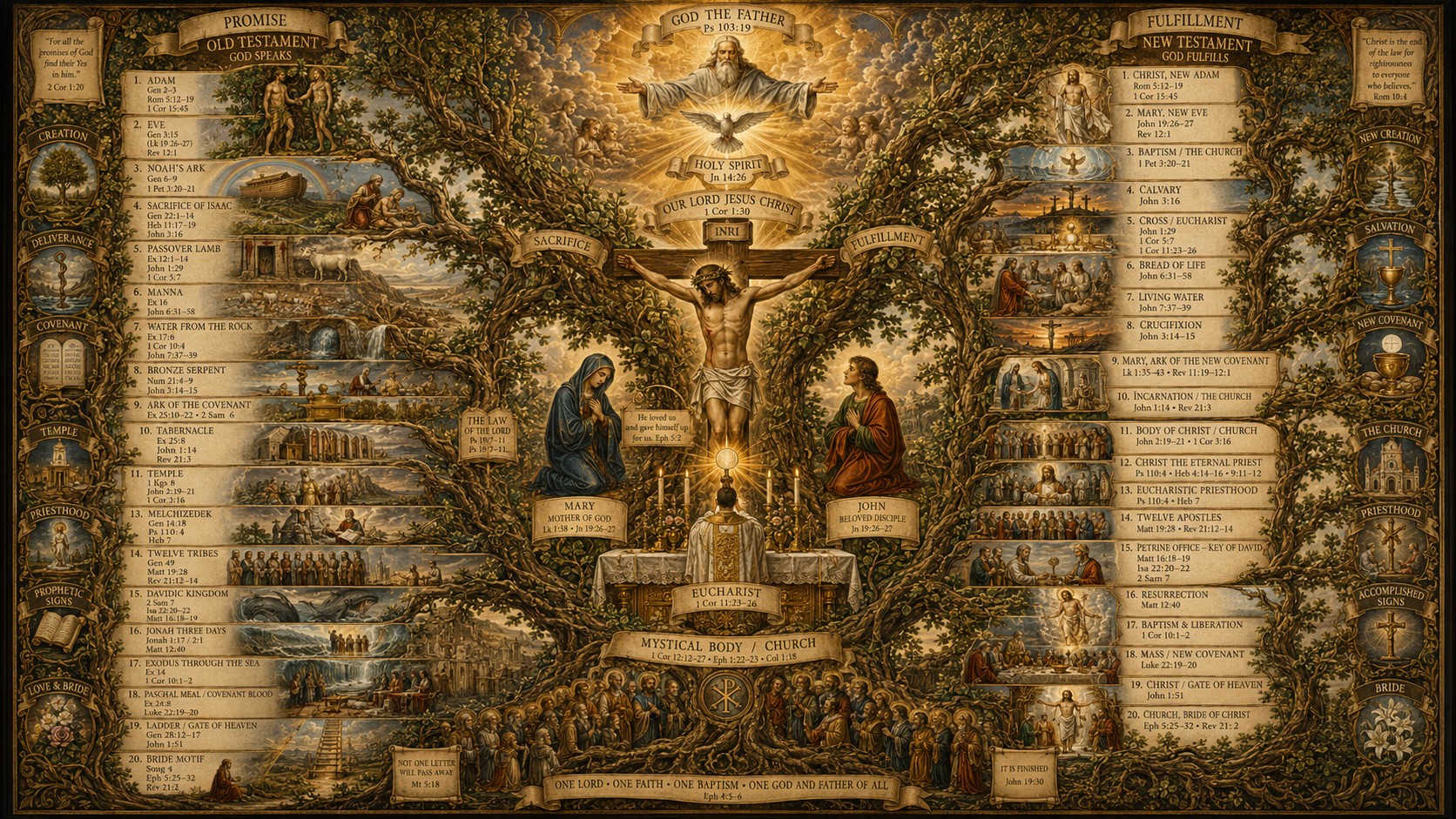 Promise and fulfillment tree from the Old Testament to Christ and the Church