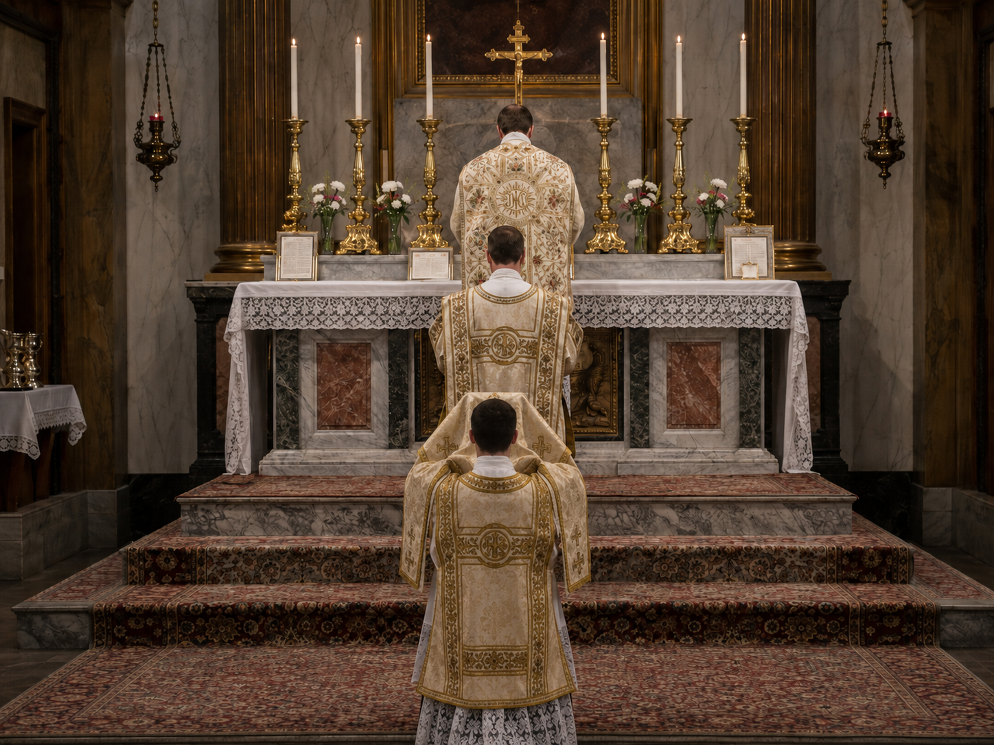 Solemn ministers at the altar in the traditional Roman rite