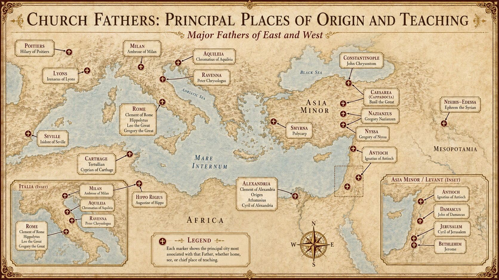 Map of the principal places of origin and teaching of the Church Fathers